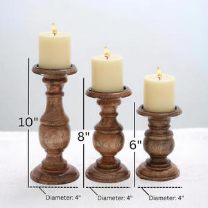 Juego de 3 Portavelas de Madera Estilo Columna, 6, 8 y 10 Pulgadas de Diámetro, 4 Pulgadas de Altura, Decoración para el Hogar - Product Image 2