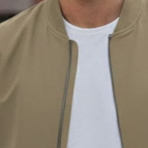 <b>Men's</b> <b>Khaki</b> Bomber Jacket Solid Color Zipper Closure Casual Windproof Polyester Stand Collar Regular Fit Winter Wear Front - Product Image 4