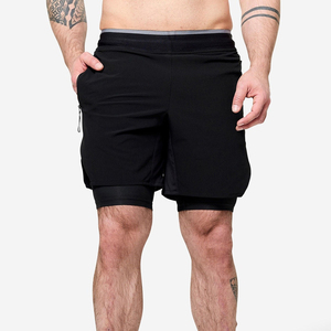 High Quality Mens Double Shorts for Running Lightweight Inner Support <b>Layer</b> Spandex/Polyester Material Drawstring Closure - Product Image 1