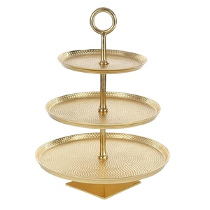 Factory Direct <b>3</b> <b>Tier</b> Gold Plated <b>Cake</b> <b>Stand</b> With Hammered Finish Elegant Metal Cupcake Serving Tray For Parties & Home Decor - Product Image 1