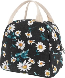 Sac à déjeuner compact noir pour filles et femmes, sac fourre-tout isotherme réutilisable en toile à pois pour le travail et l'école - Product Image 4