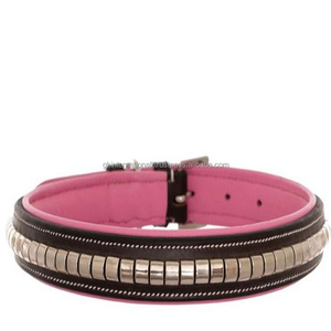 Collar de piel auténtica para perro, de alta calidad, color marrón, con costuras duraderas y fuertes y hardware de latón pesado - Product Image 1