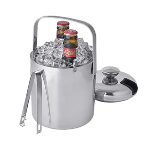 ถังน้ำแข็งโลหะสีเงินทันสมัยแบบมีฝาปิดและหูหิ้ว ถังน้ำแข็งพรีเมียมแบบเก็บความเย็นและอุปกรณ์ตกแต่งบ้าน ราคาถูกที่สุด - Product Image 1