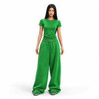 Ensemble de survêtement deux pièces pour femme, coupe ample, pantalon de jogging, t-shirt à manches courtes, décontracté, pour toutes les saisons, respirant, tricoté