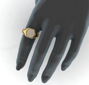 Anillo de sello hexagonal de 13 mm chapado en oro de 18k y plata 925 con circonitas pavé, estilo hip hop, el más vendido, regalo de joyería personalizado para hombre - Product Image 5