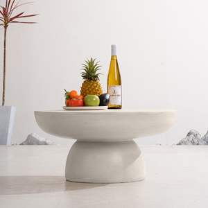 Table ronde d'extérieur de 27,55 po en oxyde de magnésium crème avec plateau large, mobilier élégant pour jardin ou terrasse - Product Image 2