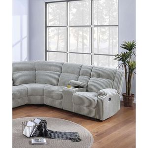 Lussuoso Set Divano Componibile 3 Pezzi Colore Cenere con Portabicchieri a Console, Funzione Reclinabile e Tessuto in Velluto a Coste per Soggiorno - Product Image 4