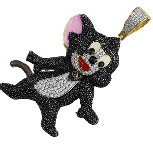 Pendentif classique en diamant moissanite noir et blanc, personnage de dessin animé Jerry, bijoux pour homme - Product Image 1
