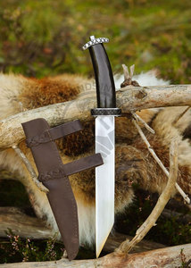 Cuchillo Vikingo Corto Seax de Acero Forjado de Alto Carbono, Estilo Medieval Temprano, Ambidiestro, Hoja de 9 Pulgadas, Mango de Cuerno, Acabado Pulido de Alta Calidad - Product Image 4