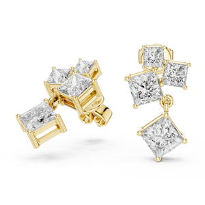 Juego de Anillos Únicos DANGLERS en Oro Amarillo de 18 Quilates con Baño de Rodio, Diamantes Cultivados en Laboratorio con Certificación IGI, Corte Princesa, para Uso Diario en la Oficina, Glamurosos - Product Image 4