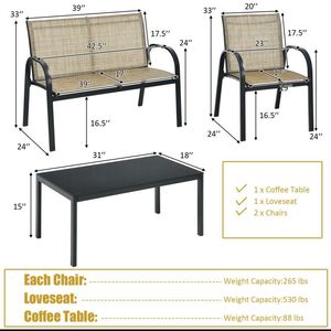 Ensemble de meubles de patio 4 pièces avec table basse en verre pour usage extérieur - Product Image 5