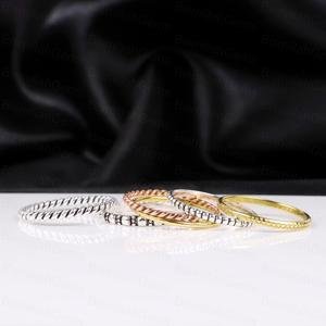 Trendy Multi Piece Stackable <b>Ring</b> Set 925 Sterling <b>Silver</b> Textured Beaded Twisted Band <b>Rings</b> Tri-Color Gold Plated Fine Jewelry - Product Image 6