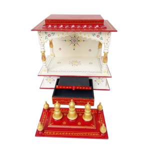 Templo de madera indio hecho a mano Pooja artículo decorativo de madera para el hogar - Product Image 1