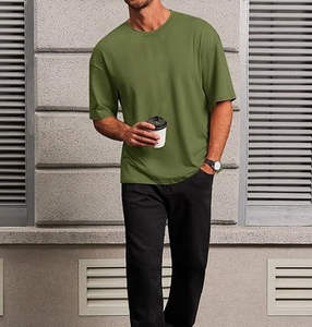 Camiseta Oversize de Verano para Hombre, Lisa, de Color Sólido, Hombros Caídos, Cuello Redondo, Gruesa y de Gran Gramaje, Ajuste Holgado - Product Image 3