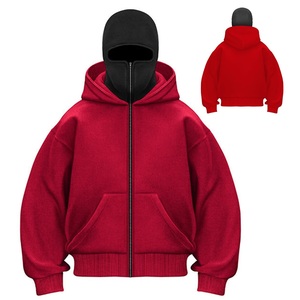 Sudadera con capucha y cremallera de algodón para hombre, personalizada por el fabricante, bordada, de talla grande, estilo urbano, holgada, con pasamontañas, color liso, para invierno - Product Image 6