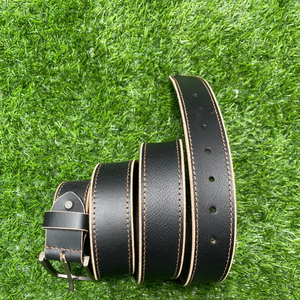 Ceinture en cuir de vachette noir avec boucle à ardillon, bord tressé, logo personnalisé, pour homme, usage quotidien, accessoires pour homme, ceinture en cuir pour homme - Product Image 1