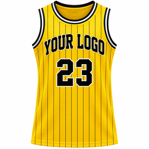 Maillot de basket-ball rayé jaune personnalisé, numéro 23, sans manches, vêtements de sport pour hommes, évacuant l'humidité, coupe régulière pour adultes - Product Image 2