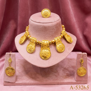 Gold Plated Alloy Tassel Choker Necklace Drop Earrings Set for Women Wedding Bohemia Style A-53289 MOLL JEWELLERS Zircon Vintage - Product Image 5