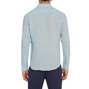 Chemise décontractée pour homme en lin et coton satiné tricoté respirant, anti-plis, à col rabattu, manches longues, boutonnage simple, couleur unie, idéale pour l'été - Product Image 2