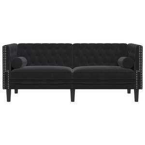 Canapé Chesterfield en velours noir 100% polyester, bois massif et contreplaqué pour salon - Product Image 4
