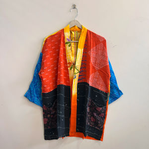 Robe kimono courte en soie pour femme, peignoir vintage, tenue d'été - Product Image 1