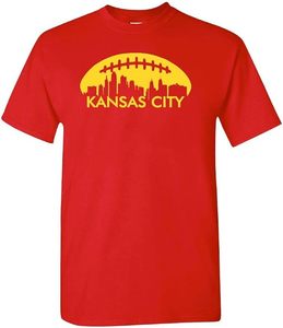 T-shirt Kansas City Football Skyline en coton rouge, thème sportif, vêtements unisexes, lavable en machine - Product Image 1