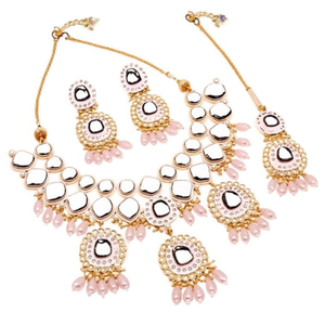 Gold Plated Kundan <b>Crystal</b> Stone Beads Necklace <b>Set</b> Fashionable Bridal Fine Jewelry Earring Necklace Combo for Women - Product Image 3