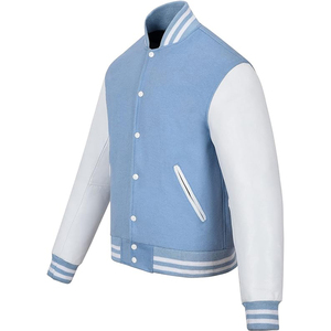 <b>Men's</b> Light Blue <b>White</b> Varsity <b>Jacket</b> Preppy Style Stand Collar Button Closure Autumn Wear Regular Fit <b>Men's</b> Tracksuits - Product Image 5