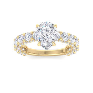 Anillo de compromiso de diamante cultivado en laboratorio con forma de pera, banda pavé, piedras laterales en racimo, anillo nupcial de oro, anillo de diamante de lujo - Product Image 1