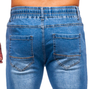 <b>Mens</b> High Elastic Waist Denim Shorts Hip Hop Eco-Friendly Snow Wash <b>Stretch</b> Blue Summer Cotton Jogger Shorts Pockets - Product Image 4