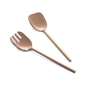 Ensemble de 2 serveurs à salade élégants en acier inoxydable doré mat, design unique avec poignée en forme de feuille, ustensiles de service de cuisine pour usage en restaurant - Product Image 2