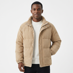 Men's <b>Winter</b> Jacket Stand Collar Zipper Front Logo Casual Thick Warm Coat Regular Fit Solid Color - Product Image 3