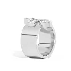 Anillos llamativos de oro macizo de 14K y 18K con diamantes cultivados en laboratorio de corte baguette trillón de media luna, engastados en bisel, de 10 mm de ancho, tipo banda de cigarro, al por mayor - Product Image 3