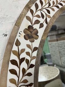 Eco-Friendly Style Bone Inlay <b>Round</b> Wall Hanging <b>Mirror</b> with Glass Home Office Decorative Floral Inlay Frame For <b>Bathroom</b> - Product Image 4