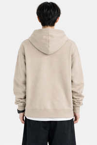 Sudadera con capucha beige para hombre, media cremallera, informal, holgada, de manga larga, mezcla de algodón, moda de invierno y otoño - Product Image 2
