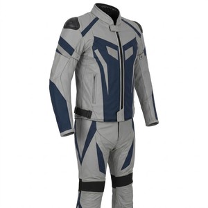 Men's Full Sleeve Leather Motorcycle <b>Racing</b> Suit Gray Blue Color Blocked Windproof All Seasons Wear - Product Image 5