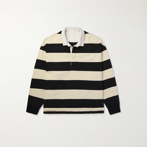 Chemise de rugby rayée surdimensionnée pour homme, manches longues, épaules tombantes, coupe ample, style vintage, boutons cachés, streetwear, coton de qualité supérieure - Product Image 3