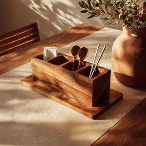Moderno y Duradero Porta Utensilios de Madera de Tres Niveles, Organizador de Cubiertos, Soporte para Cucharas, Tenedores y Cuchillos, Caja de Almacenamiento para Encimera de Cocina - Product Image 2