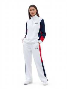 Ensemble de survêtement pour femme, blanc, à blocs de couleur, demi-zip, manches longues, longueur intégrale, style sportif - Product Image 1