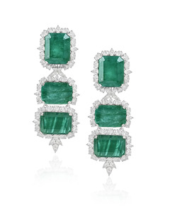 Green <b>Moissanite</b> Emerald Cut Drop <b>Earrings</b> with Diamond Halo 10K 14K 18K Gold 925 935 Silver Luxury Fine Jewelry - Product Image 3