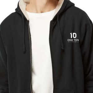 Black Sherpa <b>Lined</b> Zip Hooded Sweatshirt Heavyweight <b>Fleece</b> Hoodie Warm Full Zip <b>Jacket</b> Custom Logo Winter Casual Outdoor - Product Image 3
