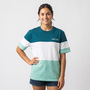 Camiseta de Algodón de Punto Tricolor con Cuello Redondo y Logotipo Personalizado para Mujer, Corte Regular, Ropa Casual de Verano - Product Image 3