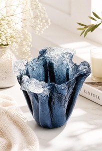 Midnight Blue Resin Flower <b>Vase</b> or Bowl – Glass Infused Sculptural Art Home Decor - Product Image 4