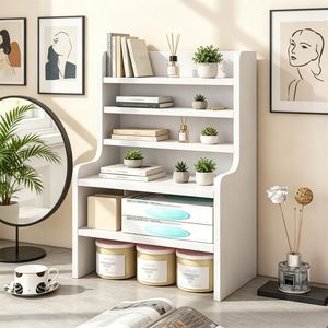 Organizzatore da Scrivania Bianco a 6 Ripiani, Scaffale in Legno con Ripiani Regolabili e Rimovibili, Protezioni Anti-Caduta, Rettangolare per Artigianato - Product Image 4