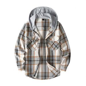 High Quality <b>Men's</b> Hooded Windproof Eco-Friendly Streetwear <b>Flannel</b> <b>Jacket</b> Standard Thickness Casual Zipper Plaid Pattern - Product Image 6
