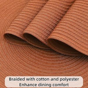 Set di 6 tovagliette rotonde lavabili da 15 pollici in cotone e poliestere intrecciato, tovagliette per tavola da pranzo, decorazione per la tavola - Product Image 5