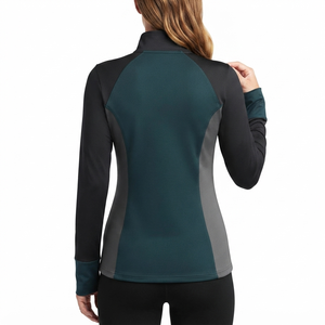 WIZE INTERNATIONAL Camiseta de yoga de manga larga con cremallera de un cuarto para mujer, con bloques de color en contraste, que absorbe el sudor, de ajuste regular - Product Image 2