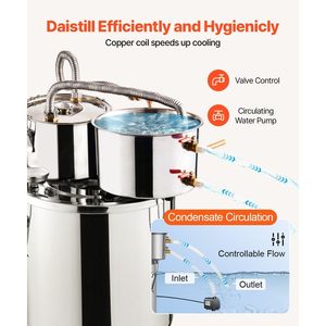 Distillatore d'acqua/alcol in acciaio inox da 19 L (5 galloni) con doppio condensatore a raffreddamento rapido a serpentina in rame - Product Image 5