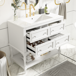 Mobile Bagno Autoportante in Legno Massello da 36 Pollici con 4 Cassetti e Lavabo Sottopiano in Ceramica - Set Completo - Product Image 1