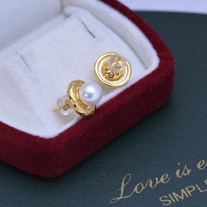 Freshwater 7-8mm White Strong <b>Light</b> Almost Flawless Pearls S925 Silver <b>Triangle</b> Bird's Nest Shaped Earrings - Product Image 4